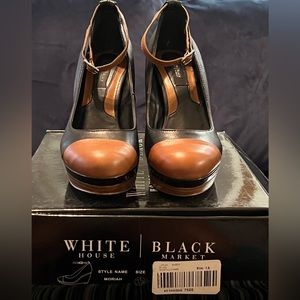 WHBM Moriah Platform Mary Jane| Black & Brown| 7.5| Faux Leather| NIB